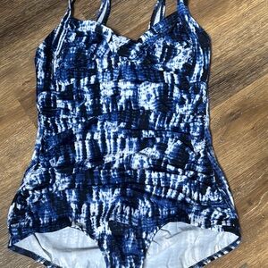 Catalina Blue and White Tie-Dye One Piece Swimsuit